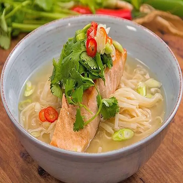 Salmon Swimming in Asian Broth – Noodle Soup Sensation